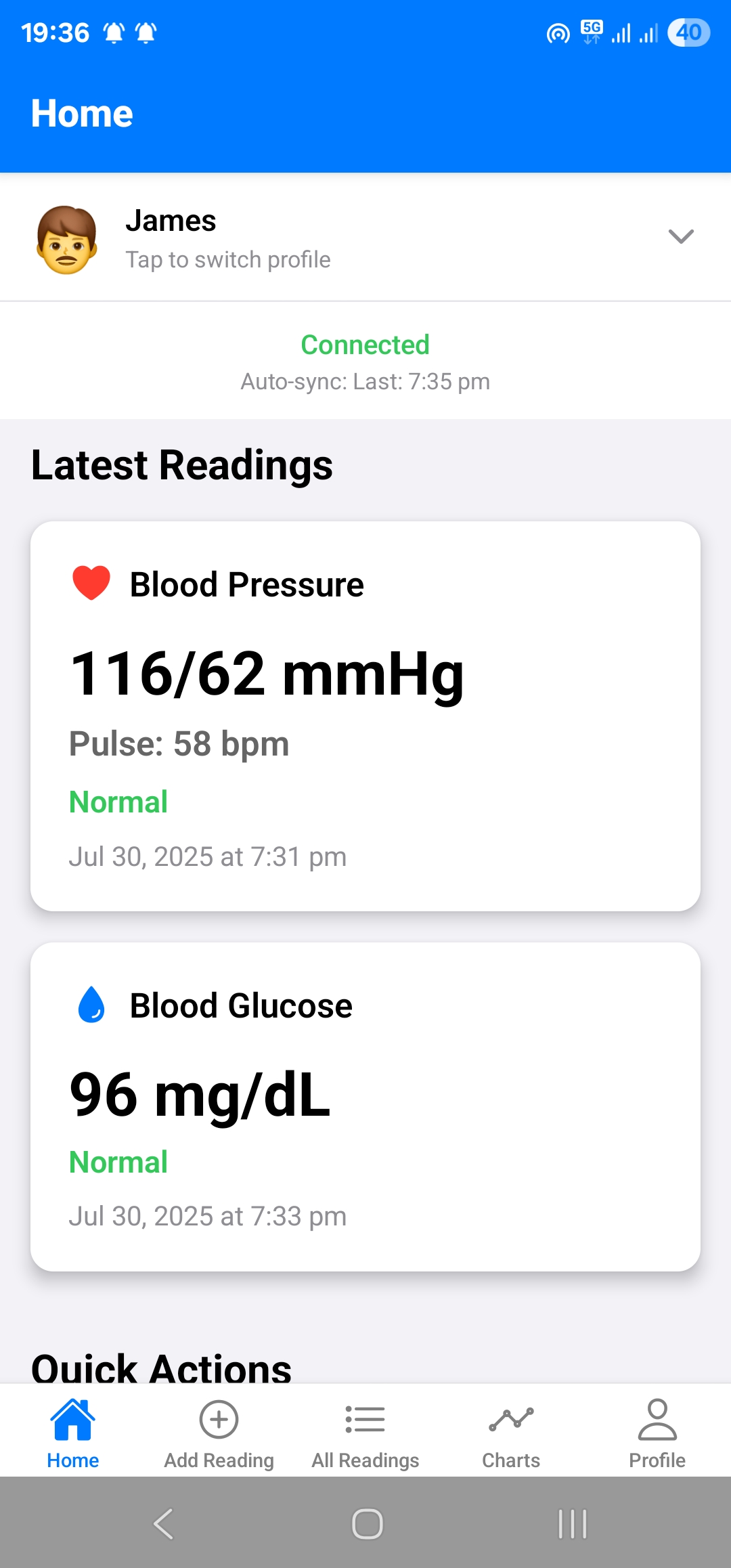 Health Tracker: BP & Glucose Tracker App Interface